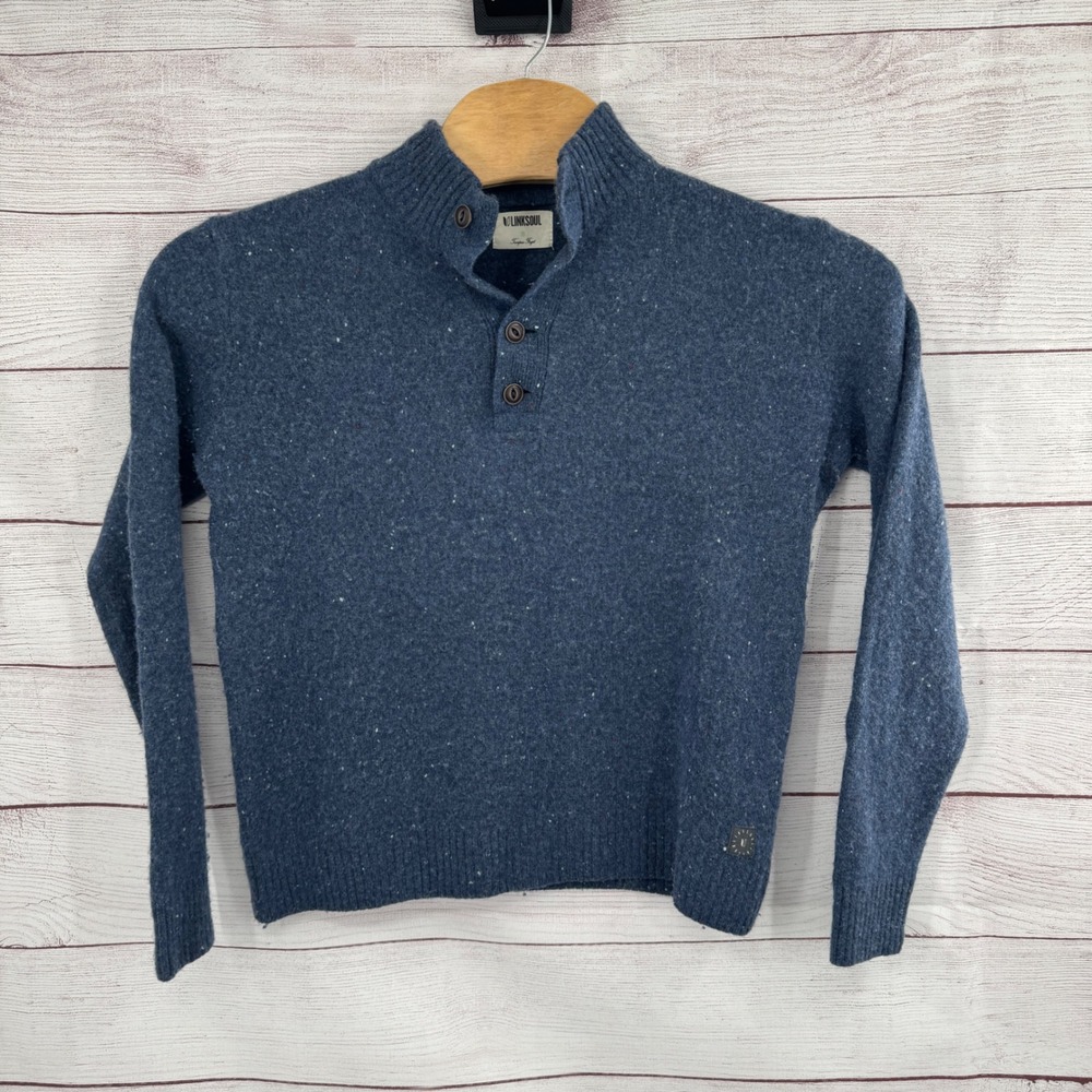 Linksoul Sweater Mens Size Small Wool Blend Pullover Button Heathered Blue‎